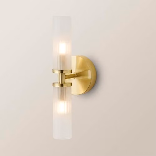 ValueLights Canya Up and Down 2 Way IP44 Rated Bathroom Wall Light in Gold with Reeded Glass Shade – 1