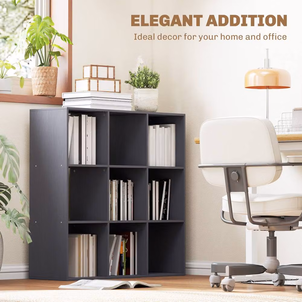 STILVORA Modern Freestanding Storage Shelf with 9 Open Cubes in Matt Grey – 7