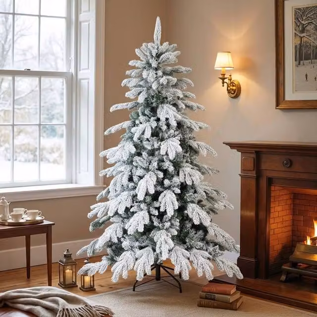 STILVORA Snow Flocked Christmas Tree in Green, Height: 150 cm