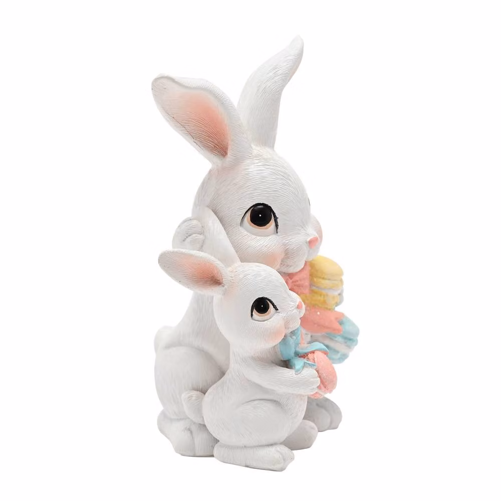 Eggs-traordinary Gift Co Easter Bunny Mum and Baby Ceramic Tabletop Decoration in White and Multicolour – 2