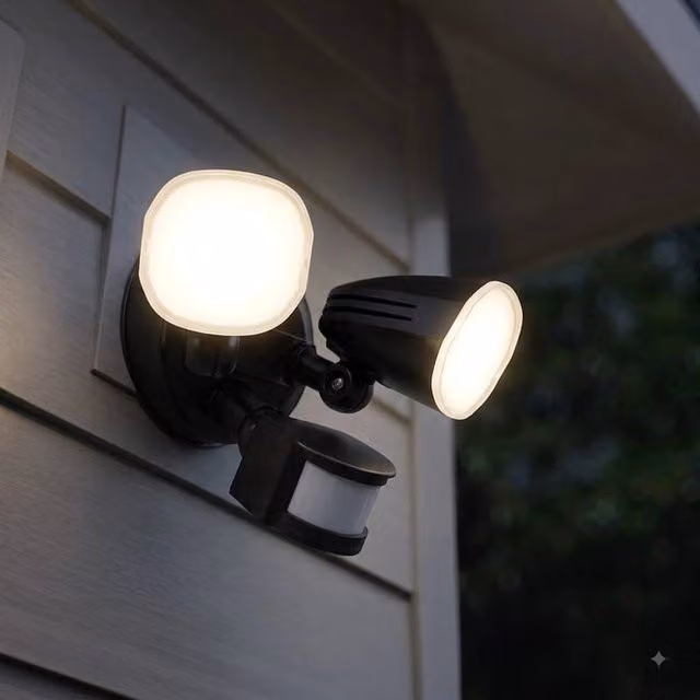 PAWNORA Black Adjustable LED Twin Outdoor Wall Light with Motion Sensor and RGB Colour Options