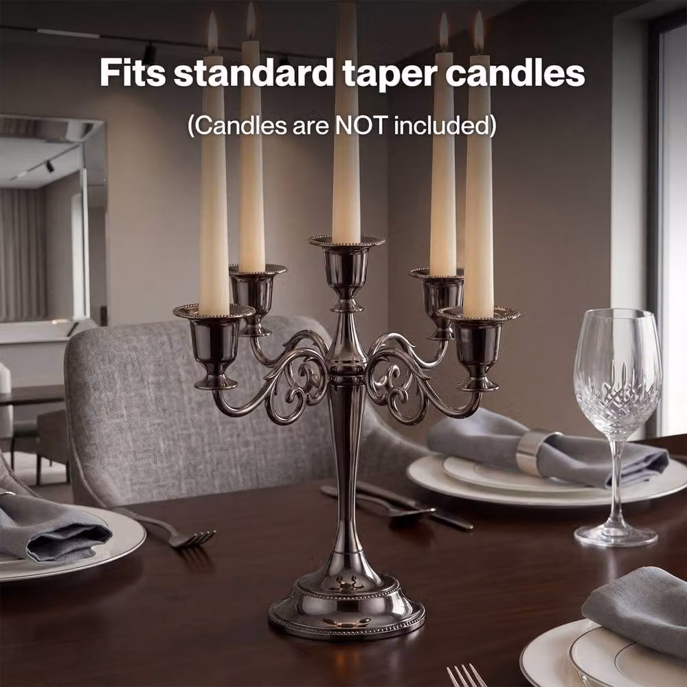 VOGREX Modern 5 Arm Black Metal Taper Candlestick Holder Set for Tabletop – 2