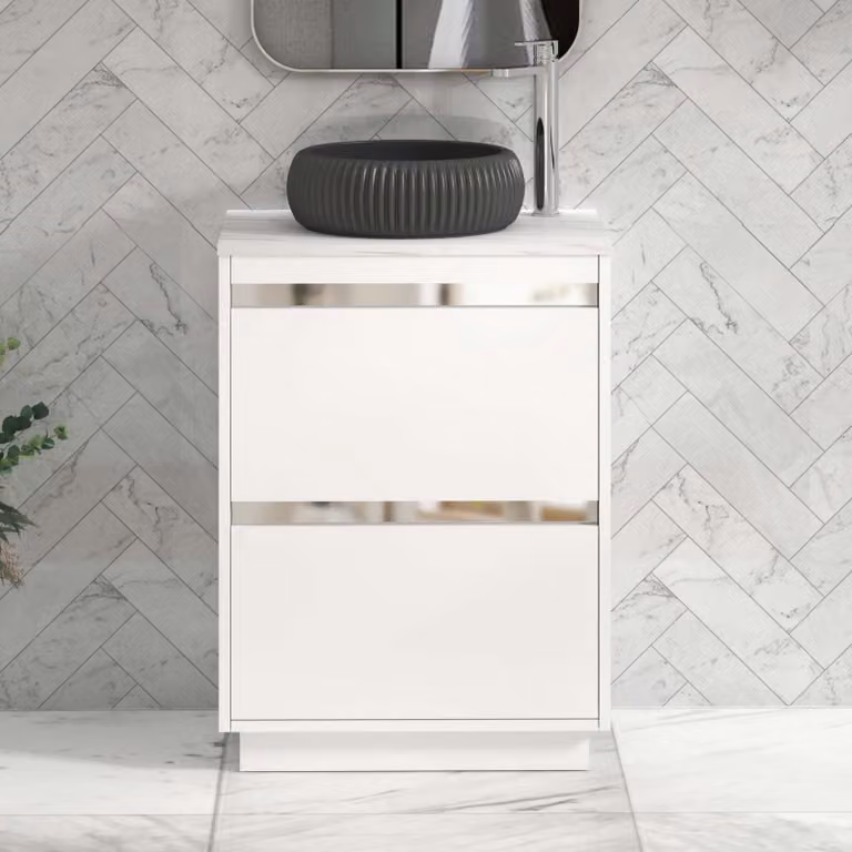 Royal Bathrooms Orion 800mm Matt White Floor Standing 2 Drawer Vanity Unit with Milan Black Basin and Chrome Accent Trim