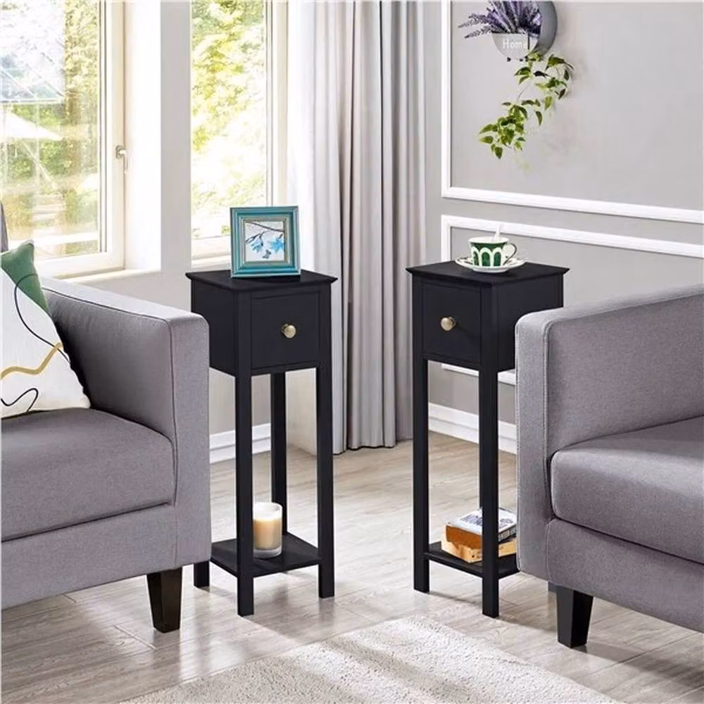 SPETLEK Slim Bedside Tables Set of 2 in Black Matt MDF and Metal – 4