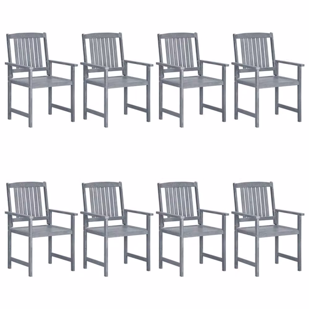 Berkfield Home Set of 8 Modern Garden Chairs in Grey Solid Acacia Wood – 2