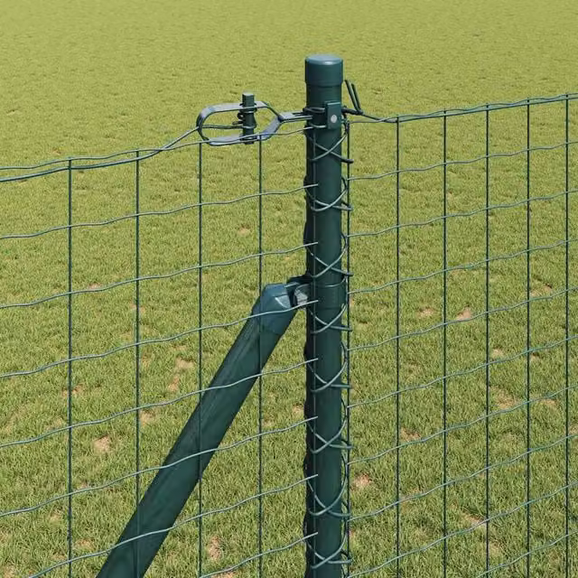 vidaXL Set of 14 Round Green Metal and Plastic In-Ground Fence Posts