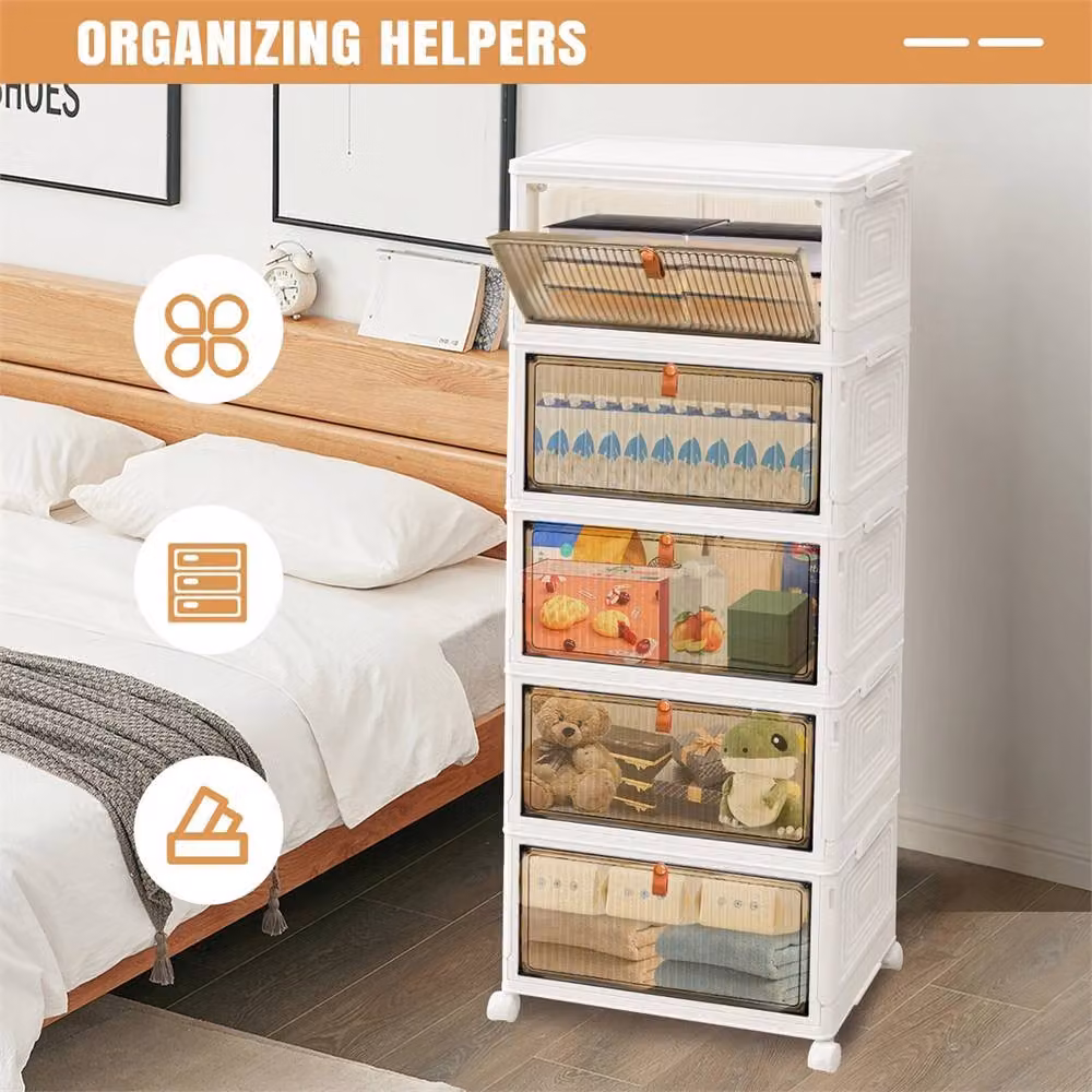 Nordara 5-Tier Folding Stackable White Plastic Storage Box with Castors – 2