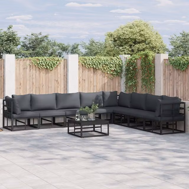 Berkfield Home 9 Piece L-Shape Garden Sofa Set in Black, Powder Coated Aluminium with UV-Resistant Upholstered Cushions, W/D/H: 70 x 70 x 32 cm – 1