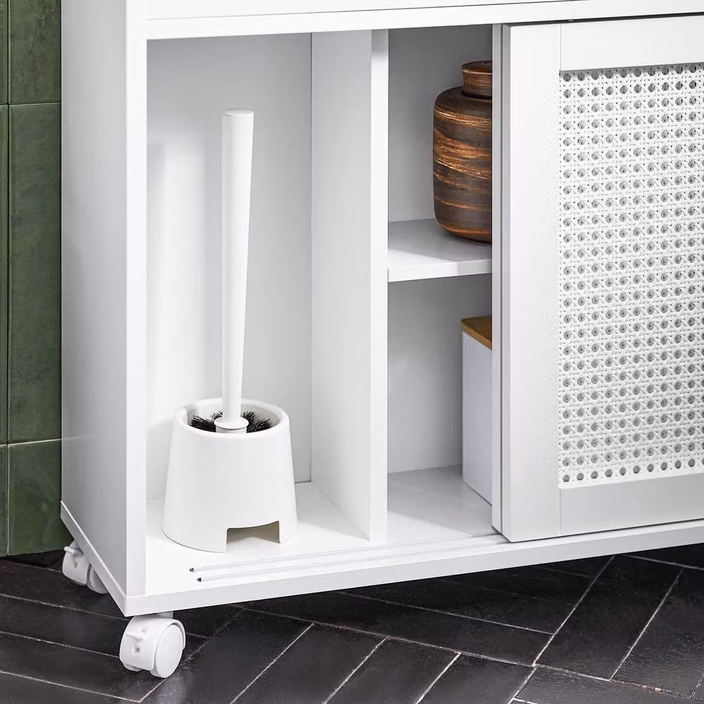 SoBuy Modern Narrow Bathroom and Hallway Side Cabinet with Sliding Doors in White – 5