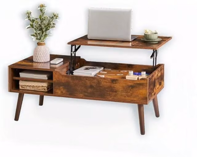 Modcraft Modern Rectangular Lift Top Coffee Table with Hidden Compartment in Brown