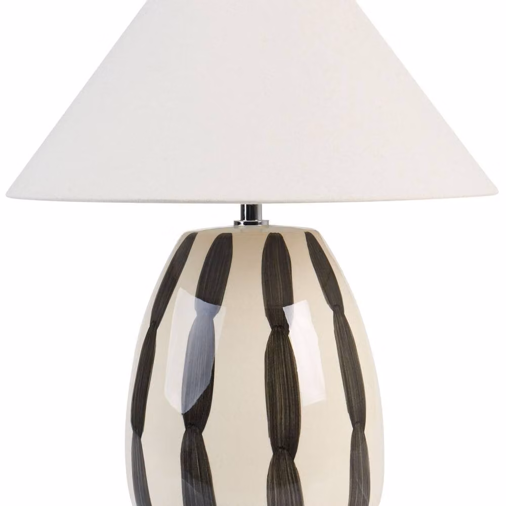 Wyld and Coco Ceramic Table Lamp in Beige and Black with White Cone Fabric Shade, Height: 41 cm – 2