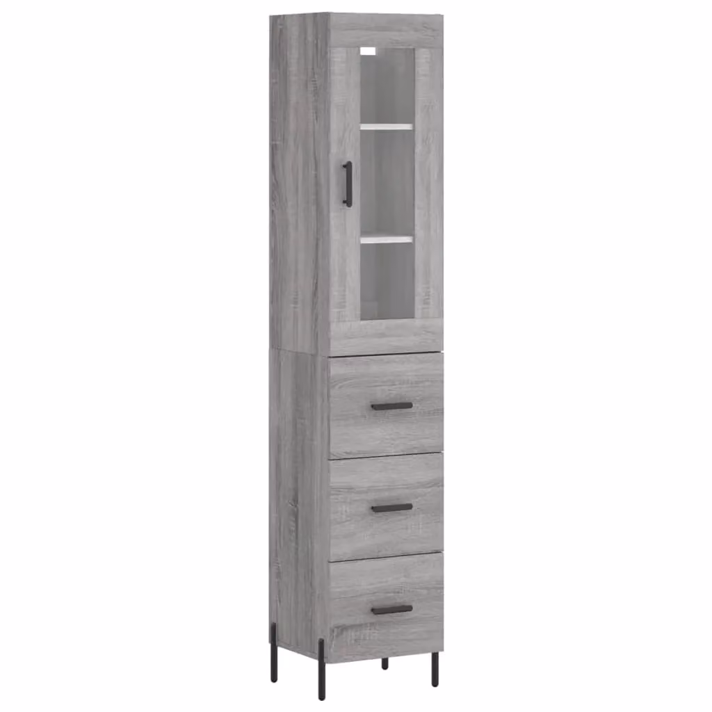 Berkfield Home Sonoma Highboard in Grey with Glass Doors and Internal Shelves, H 180 x W 34.5 x D 34 cm – 2