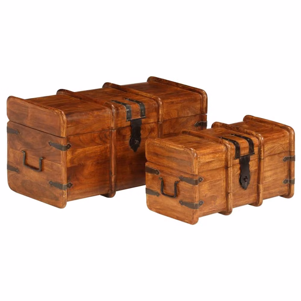 Berkfield Home Treasure Chest Set of 2, Solid Acacia Wood, Brown Honey Finish – 2