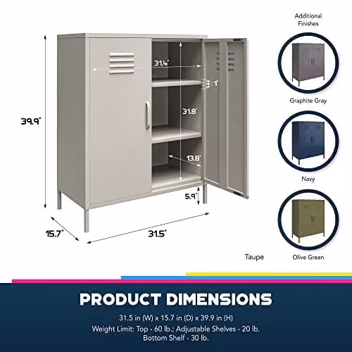DHP Furniture Bradford 2 Door Metal Storage Cabinet, Blue, W/D/H: 101.5 x 40.0 x 80.0 cm – 3