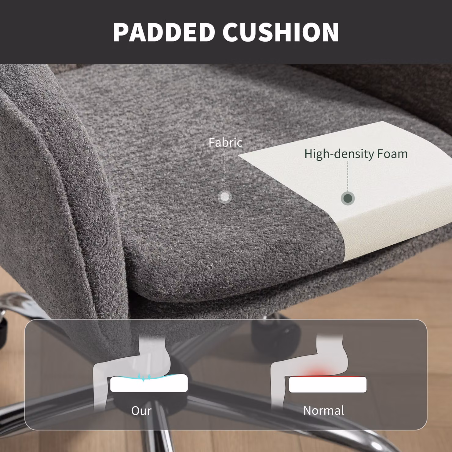 HOMCOM Grey Velvet Modern Swivel Vanity Chair with Adjustable Height and Wheels – 4