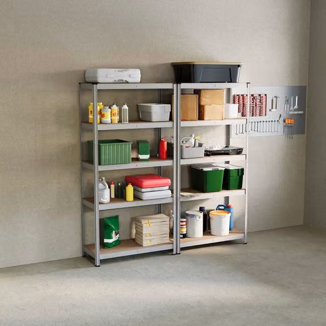 Vida Designs 5 Tier Heavy Duty Adjustable Steel Garage Shelving Unit in Silver and Grey with MDF Shelves