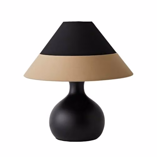 ValueLights Rupert Black Table Lamp with Cone Fabric Shade and Bulb – 2