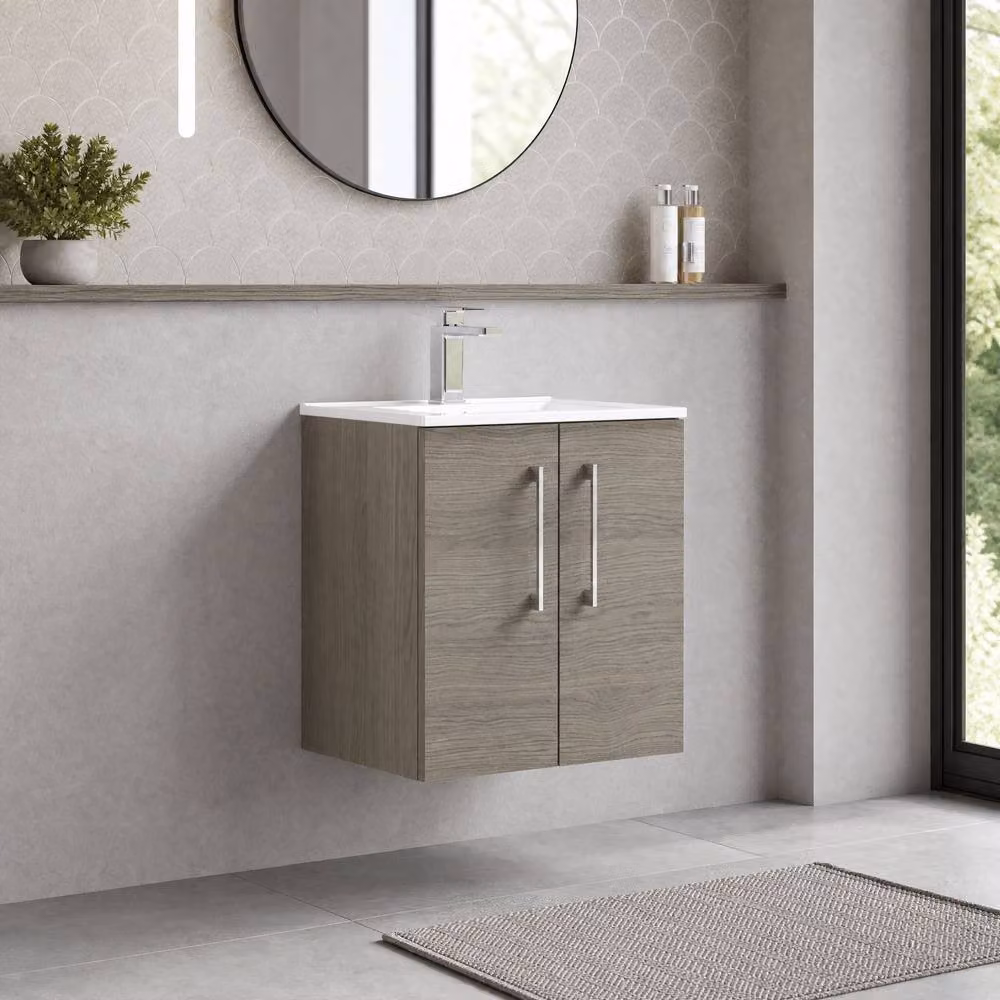 Balterley Solace Oak Wall Hung Bathroom Vanity Unit with 2 Soft Close Doors, Brown, Width: 50 cm – 3