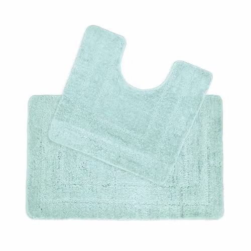 Allure Bath Fashions Two Piece Non-Slip Microfibre Bath and Pedestal Mat Set in Blue