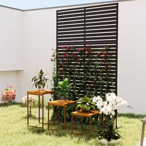 Outsunny Striped Black Outdoor Privacy Screen, Modern Powder-Coated Steel Decorative Garden Fence, W/H: 122 x 198 cm – 6