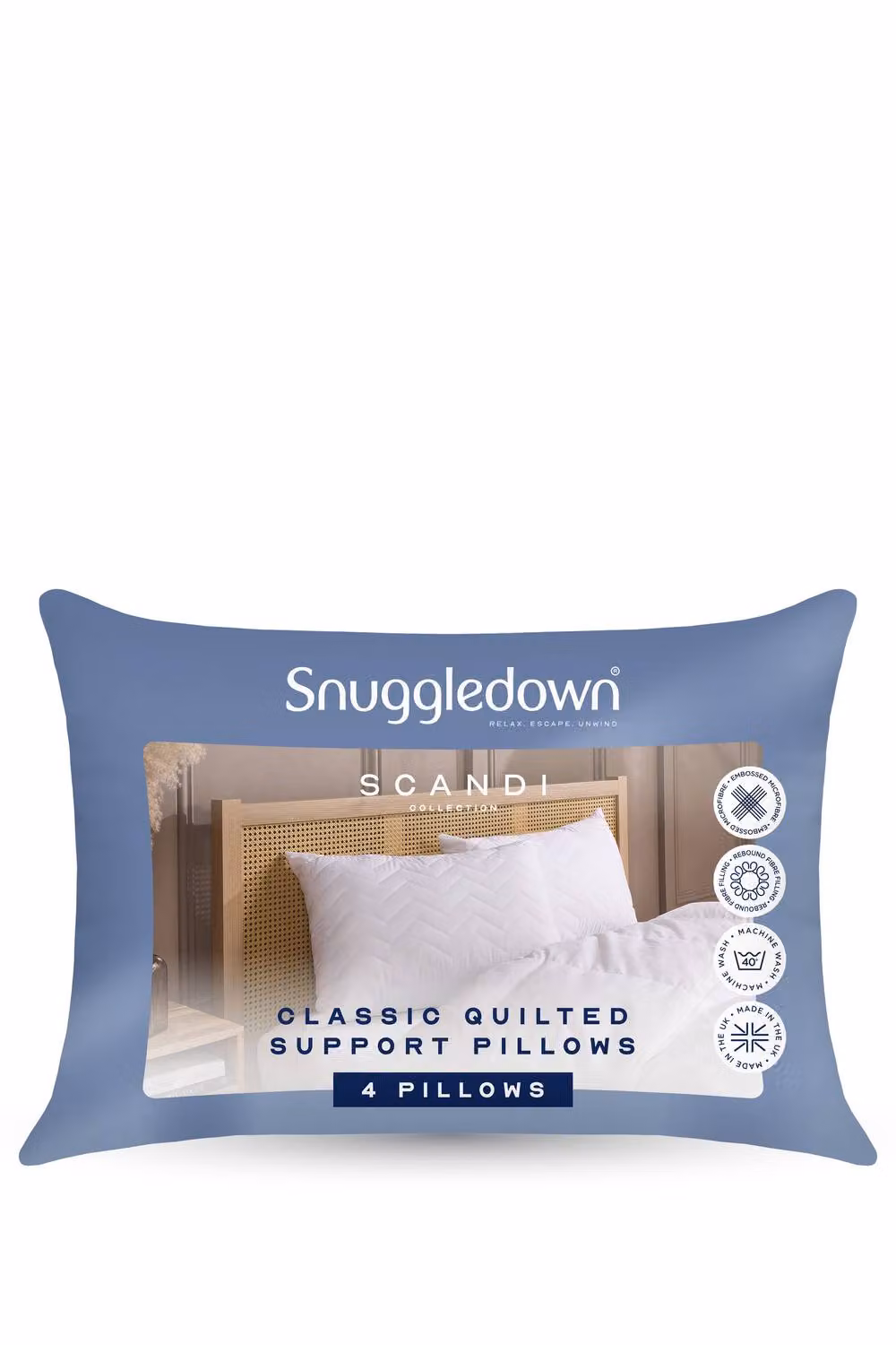 Snuggledown Rebound Quilted Microfibre Pillows, 4 Pack, Firm Support for Back and Side Sleepers, White, W: 74 cm, H: 48 cm – 5