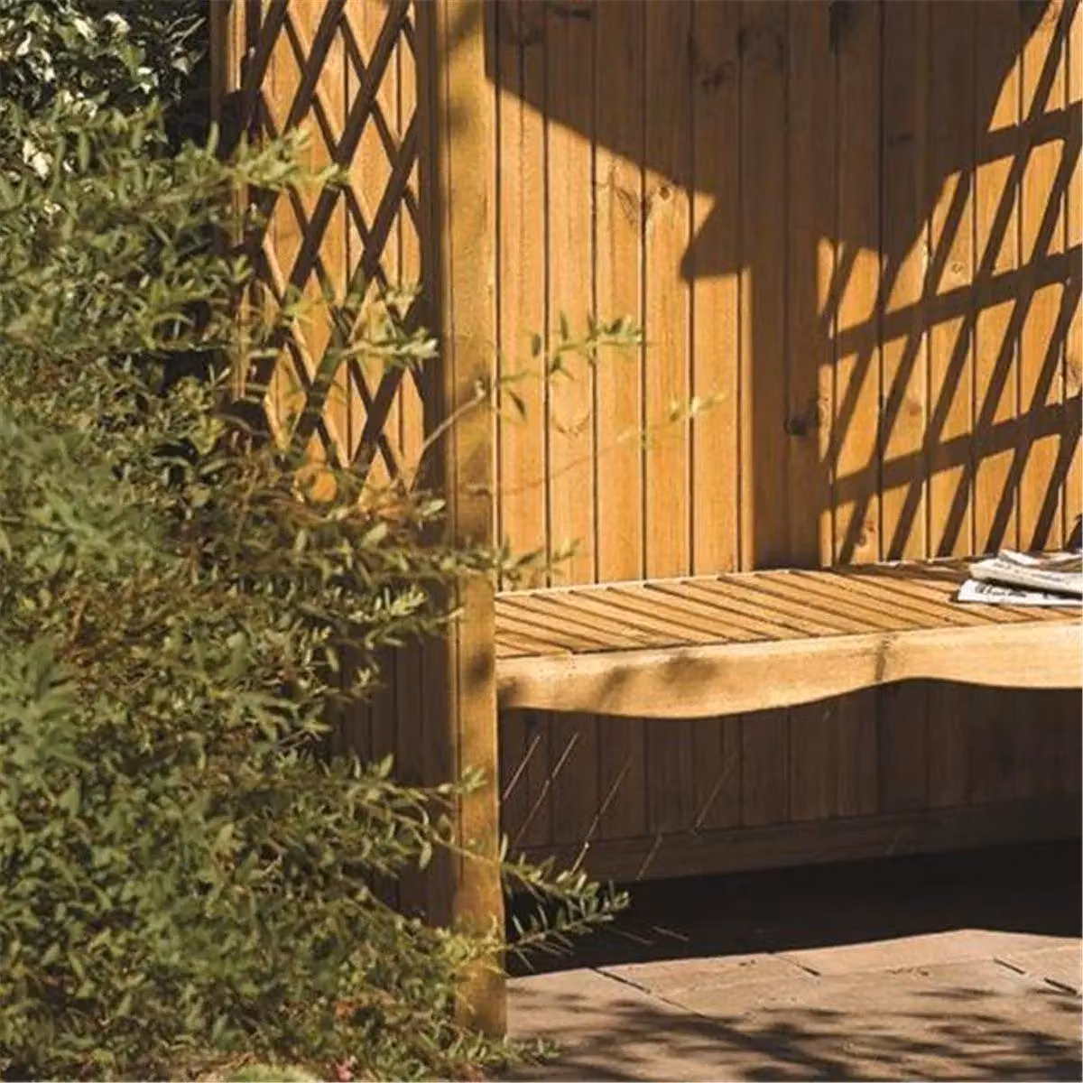 Cheshire Pressure Treated Wooden Arbour with Open Lattice Sides and Solid Seat in Light Brown – 2