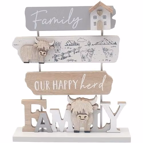 Garden Greatness Highland Cow Tiered Family Plaque in Red and Multicolour – 1