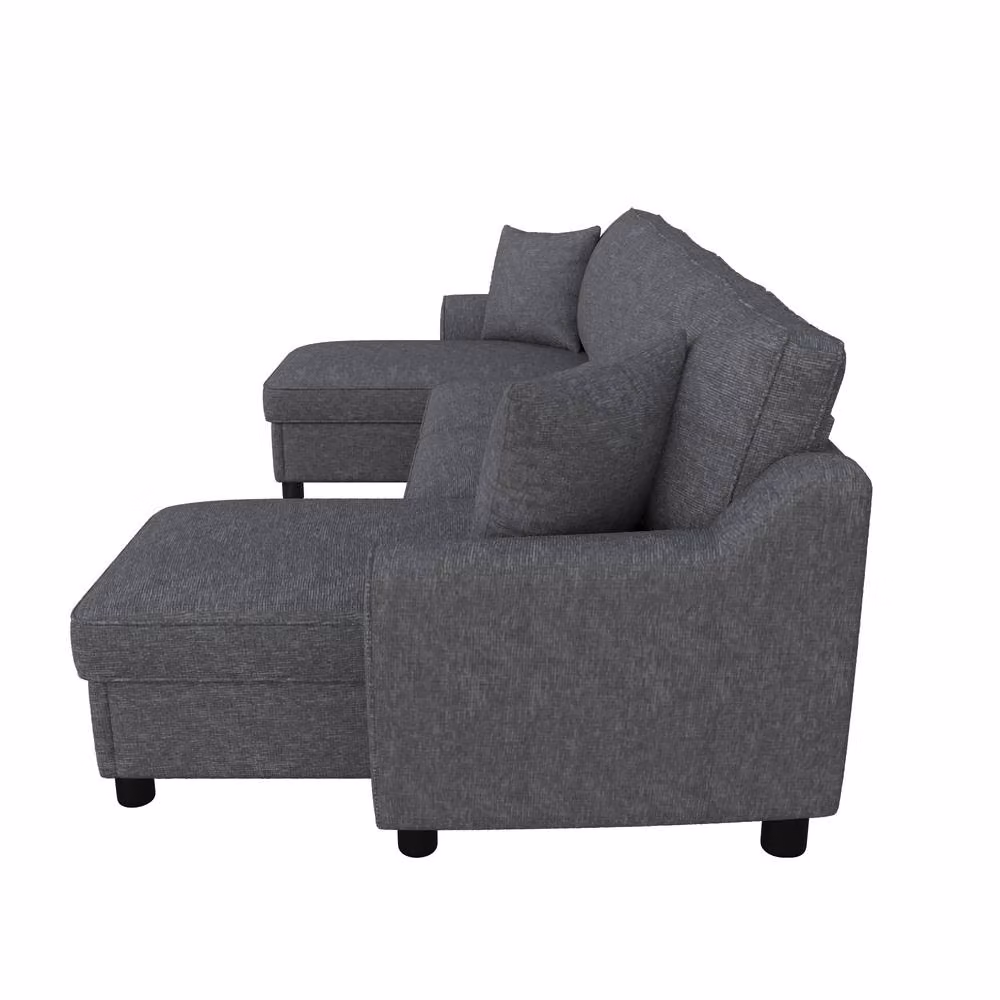 FENCHILIN Grey Chenille U-Shaped Sectional Sofa with 2 Storage Chaise Lounges and Scatter Cushions – 5