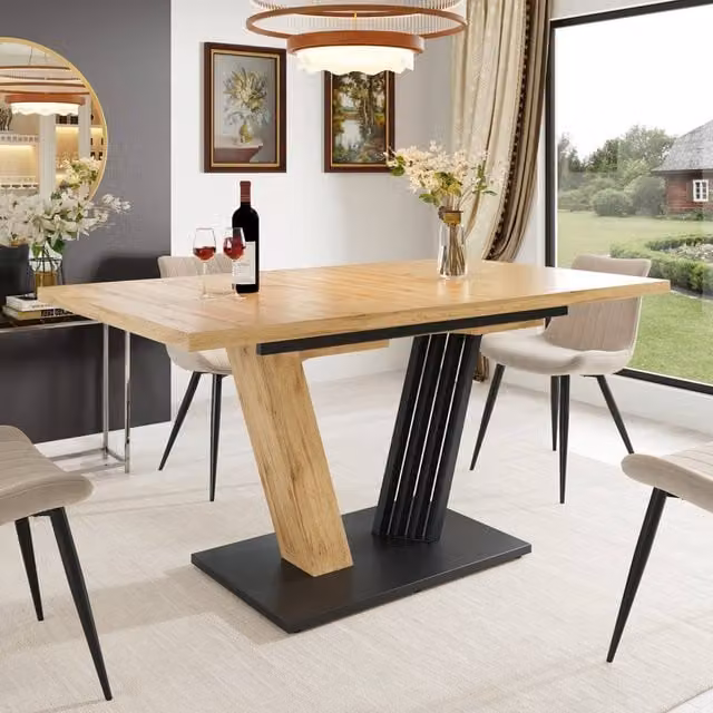 BTM Extendable Rectangular Kitchen and Living Room Table in Brown with Wood Grain Finish, W/D/H: 120-160 x 80 x 76 cm