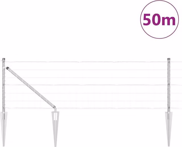 Berkfield Home Modern Euro Fence with 13 Spike Posts, Galvanised Steel, Silver, W: 50 m, H: 0.6 m – 1
