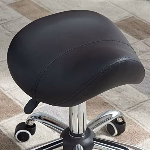 HOMCOM Black Synthetic Leather Saddle Stool with Metal Frame and Castors – 5
