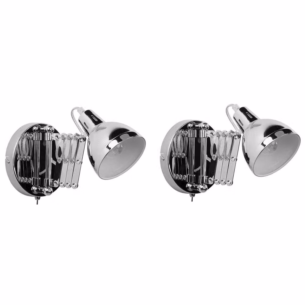 Wyld and Coco Set of 2 Silver Metal Adjustable Swing-Arm Wall Lamps – 2
