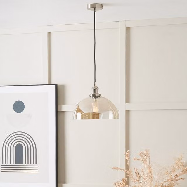 Pacific Lifestyle Antique Metal and Glass Dome Pendant Ceiling Light in Beige and Silver
