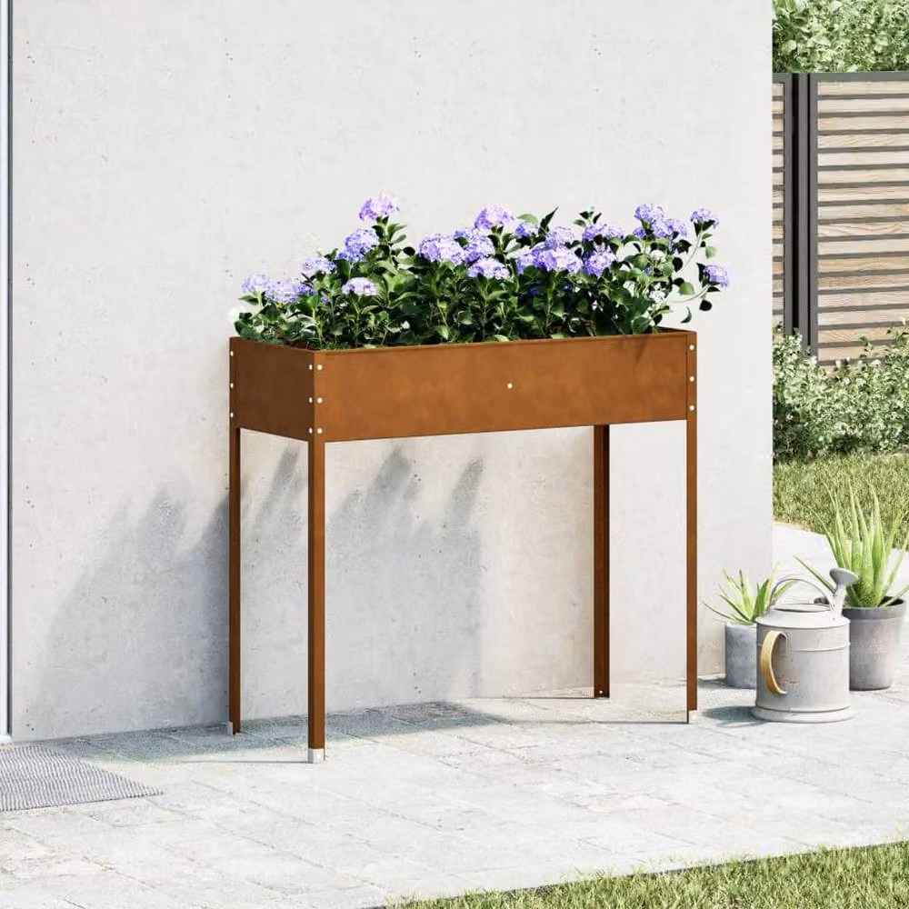 Berkfield Home Brown Weathering Steel Garden Planter Tub W: 100.5 cm, D: 40.5 cm, H: 90 cm – 3