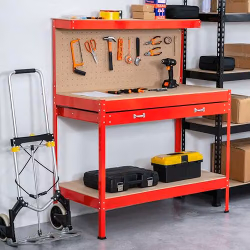 SwitZer Red Steel Garage Workbench with Pegboard and Drawers – 2