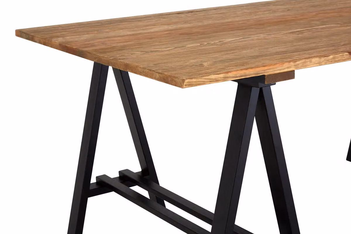 Orsina Industrial Pine Wood and Iron Rectangular Dining Table in Brown and Black, W/D/H: 200 x 100 x 75 cm – 4