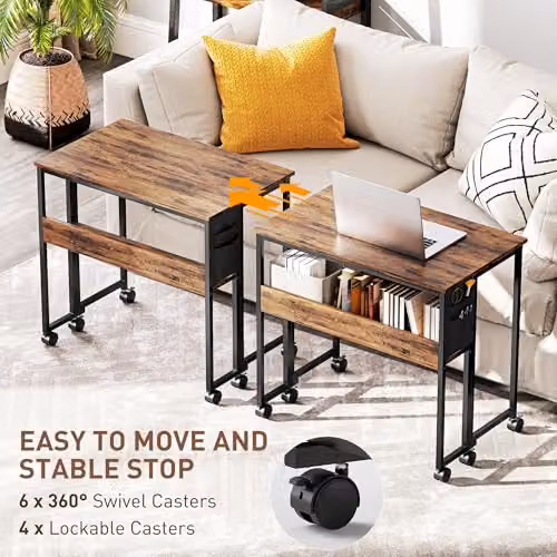 HOMCOM Folding Writing Desk with Storage Shelf and Bag in Rustic Brown – 5