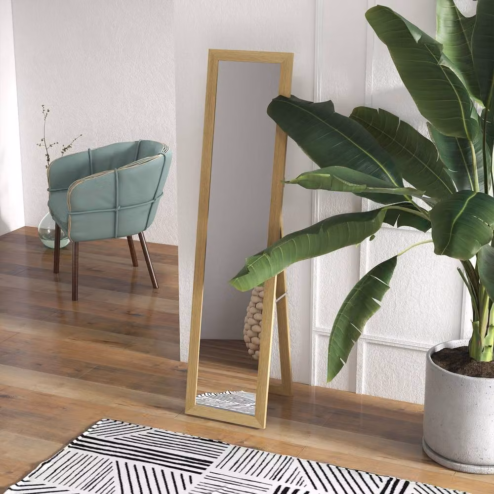 STILVORA Full Length Rectangular Mirror in Natural Wood, Freestanding or Wall Mounted – 3
