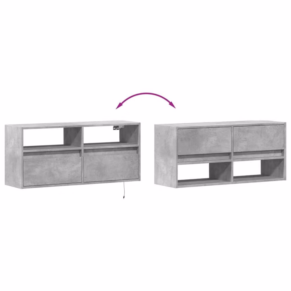 Berkfield Home Modern TV Wall Cabinet with LED Lights in Concrete Grey, W/D/H: 100 x 31 x 45 cm – 3