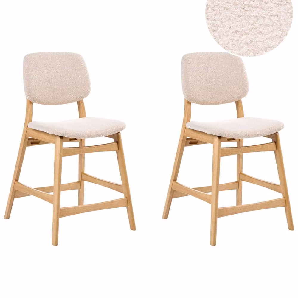 Wyld and Coco Lumira Set of 2 Bar Chairs in Beige Boucle with Light Brown Rubberwood – 2