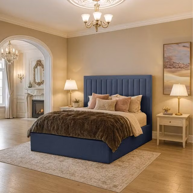 Desire Deco Roma Upholstered Velvet Bed Frame in Grey/Blue, W/D/H: 140 x 200 cm