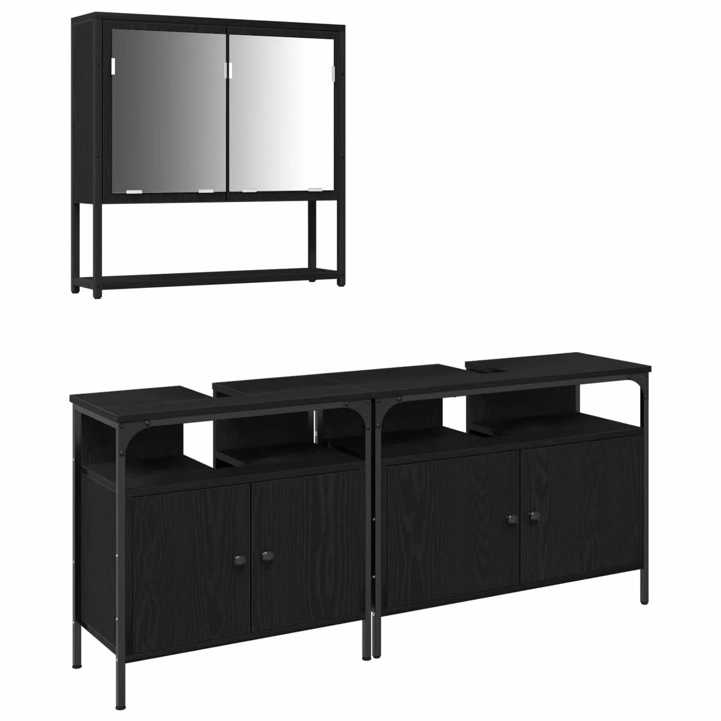 Berkfield Home 3 Piece Modern Black Oak Bathroom Furniture Set with Vanity Unit and Mirror Cabinet – 2