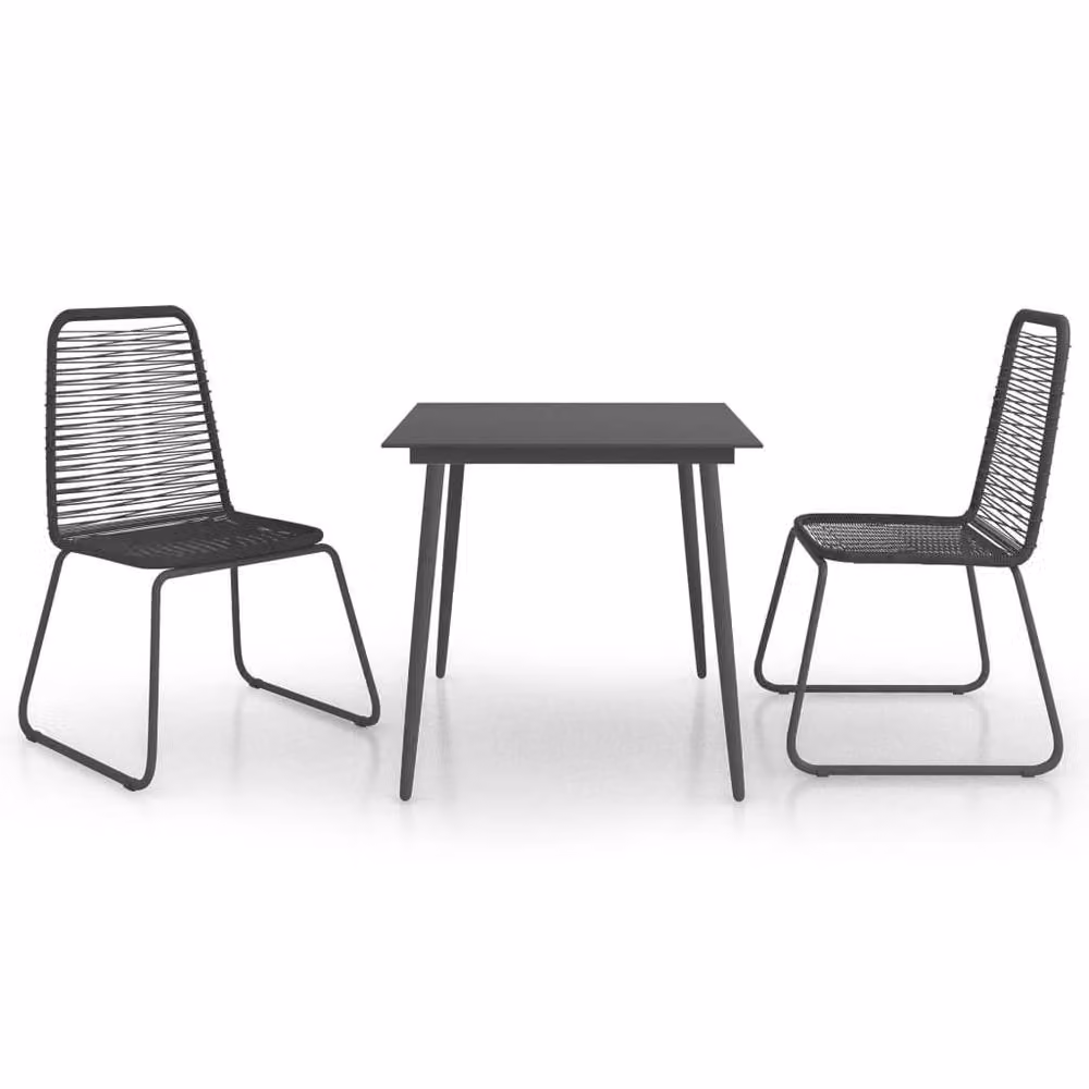 Berkfield Home 3 Piece Black PVC Rattan Garden Dining Set with Glass and Steel Details – 2