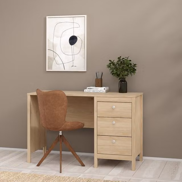 Furniture To Go Madrid Writing Desk with 3 Drawers in Matt Black and Jackson Hickory Oak – 1