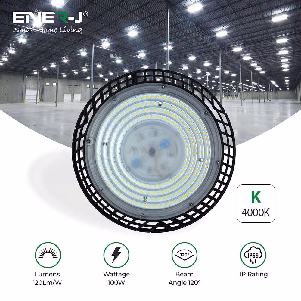 ENER-J UFO LED High Bay Light, 100W, 4000K Daylight, IP65, Black – 2