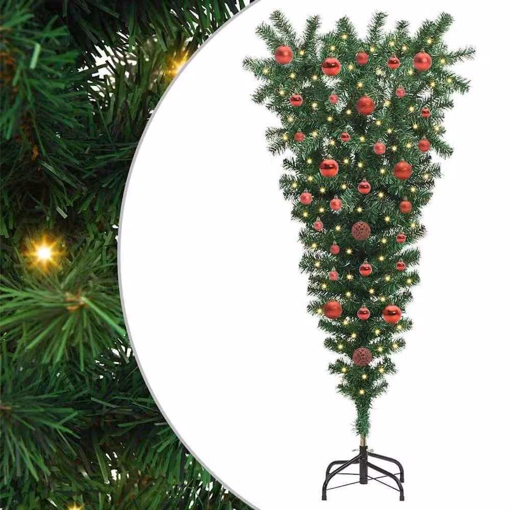 Berkfield Home Green Tabletop Upside-down Artificial Pre-lit Christmas Tree with Ball Set – 2