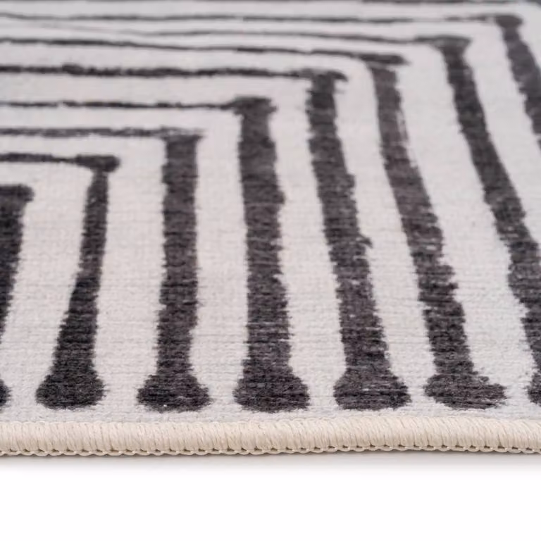 Kukoon Black & White Geometric Abstract Washable Long Hallway Runner Rug, W: 60 cm, L: 240 cm