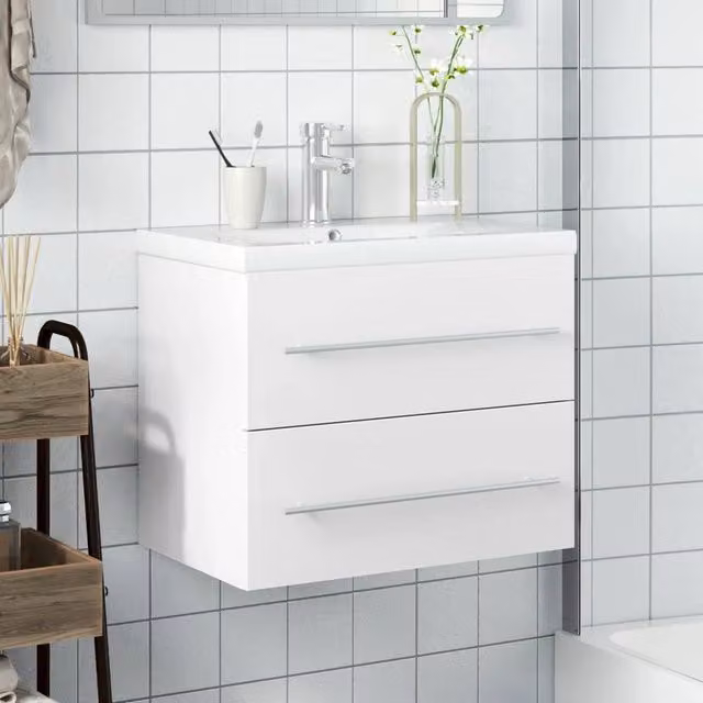 Berkfield Home Elegant White Bathroom Sink Cabinet with Built-in Basin, W/D/H: 60.0 x 38.5 x 48.0 cm