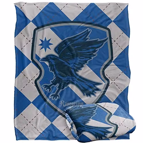 Warner Brothers Harry Potter Ravenclaw Plaid Sigil Fleece Blanket in White, Blue and Multicolour, W/D/H: 152 x 127 cm – 1