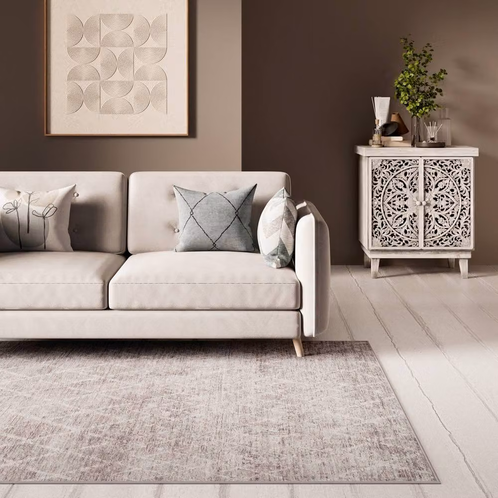 Kukoon Beige Geometric Scandinavian Machine Woven Washable Hallway Rug, W: 80 cm, L: 300 cm – 2